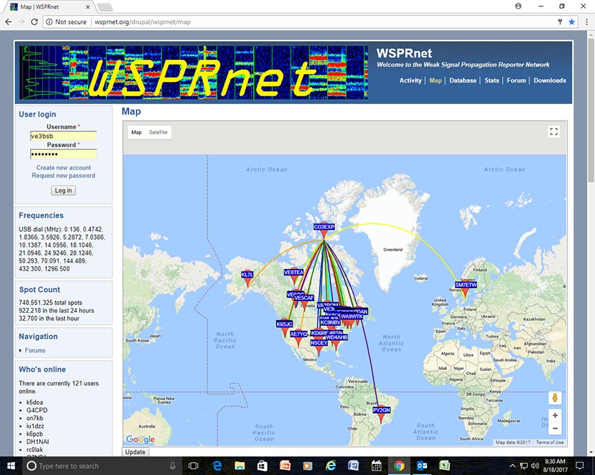 WSPRnet as of August 18