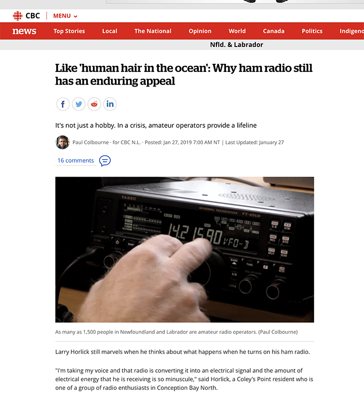 CBC News item January 27: Why Ham Radio is still