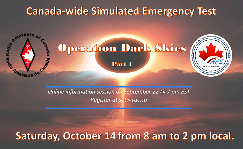 Promo for Operation Dark Skies Simulated Emergency Test showing a solar eclipse