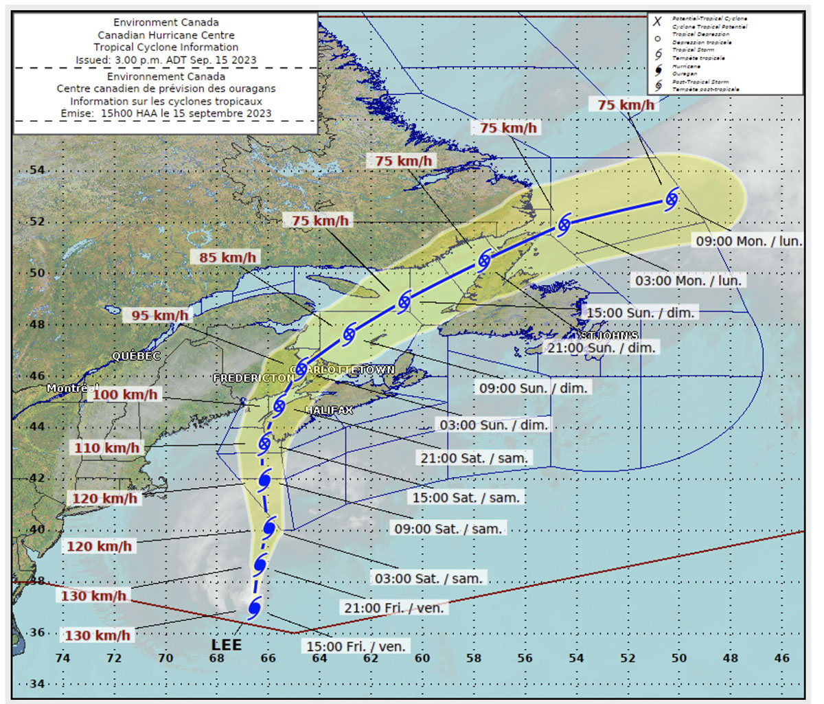 Hurricane Lee Track on September 15, 2023