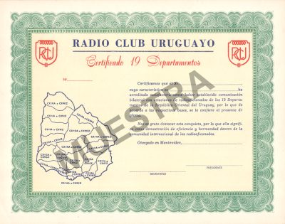 Radio Club Urugayo award. Diplôme Radio Club Urugayo.
