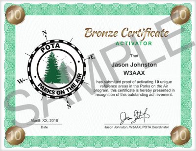 POTA Activator Award Diplôme d'activateur POTA
