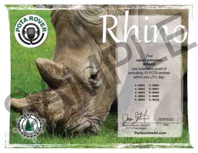 POTA Rover Award. DIplôme Rover POTA