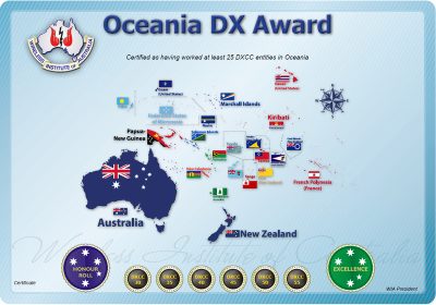 Oceania DX Award Diplôme DX Oceania
