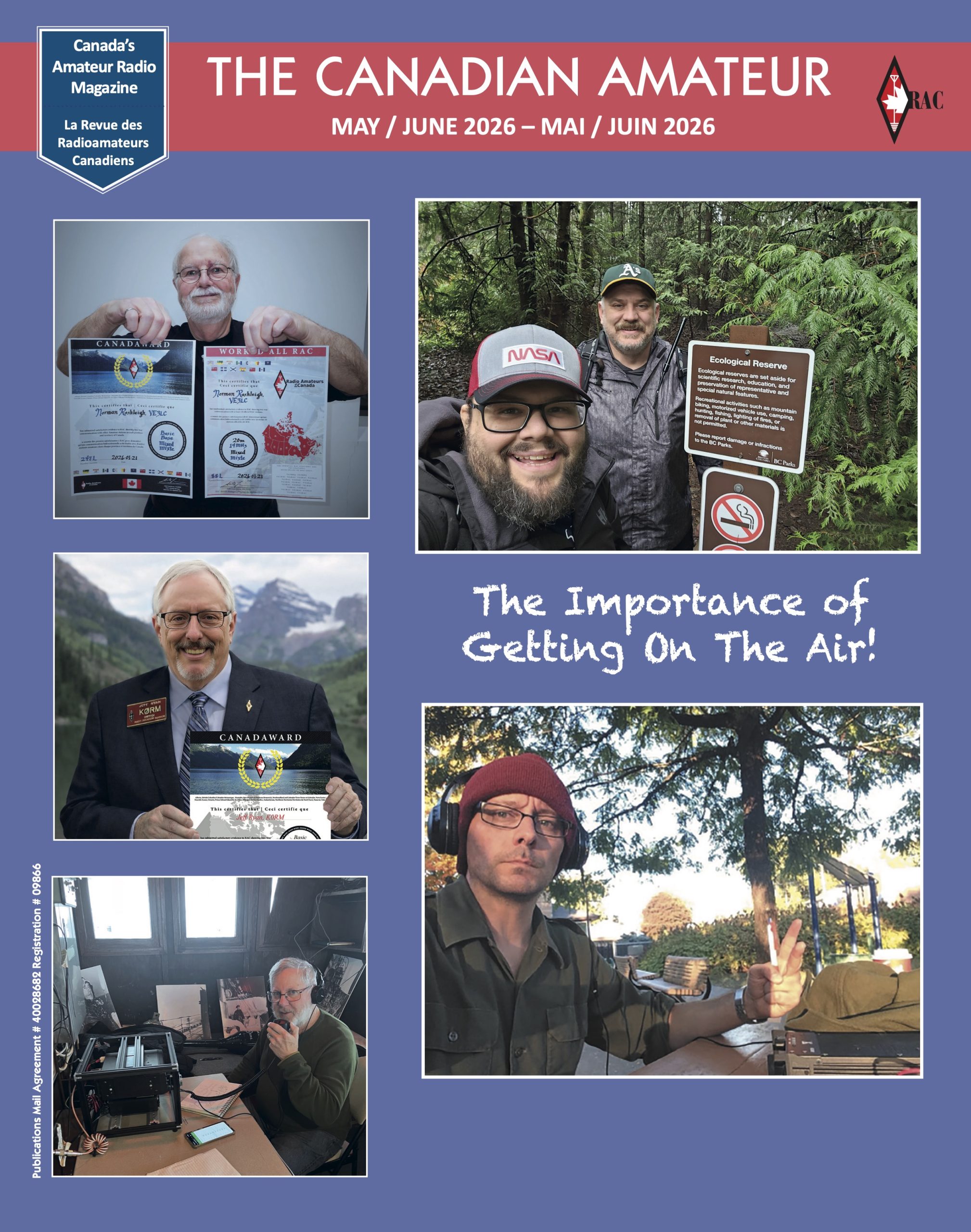 Cover of TCA May June 2026. Three photos of amateurs and two photos of award certificate receipents